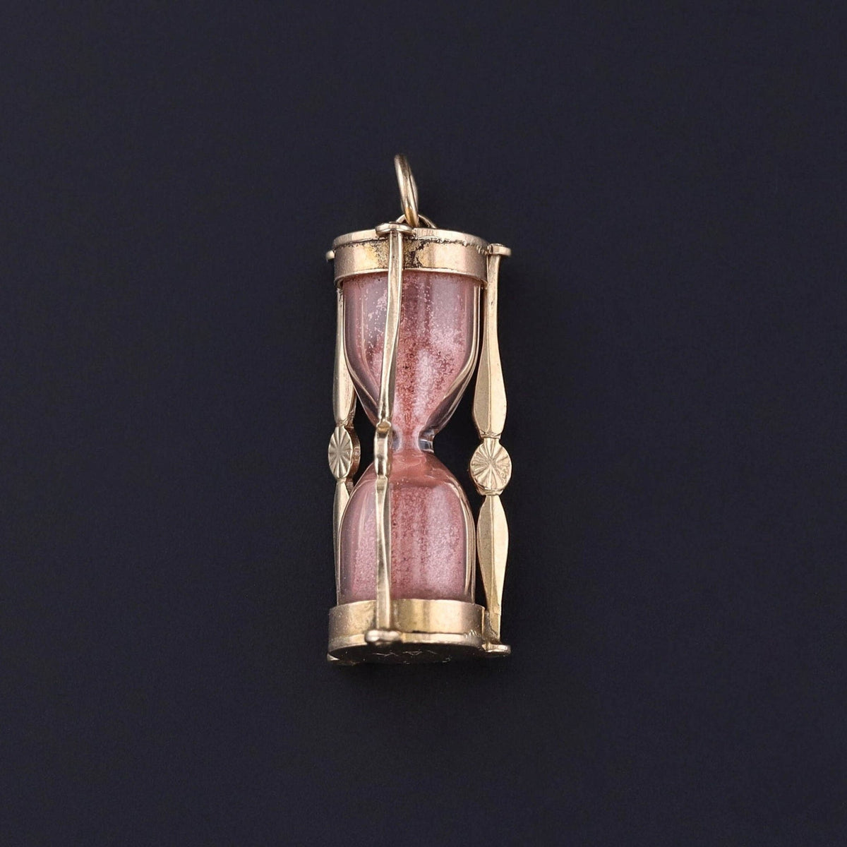 Vintage Pink Sand Hourglass Charm of 14k Gold - Trademark Antiques