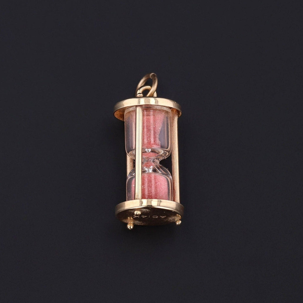 Vintage Pink Sand Hourglass Charm of 14k Gold - Trademark Antiques