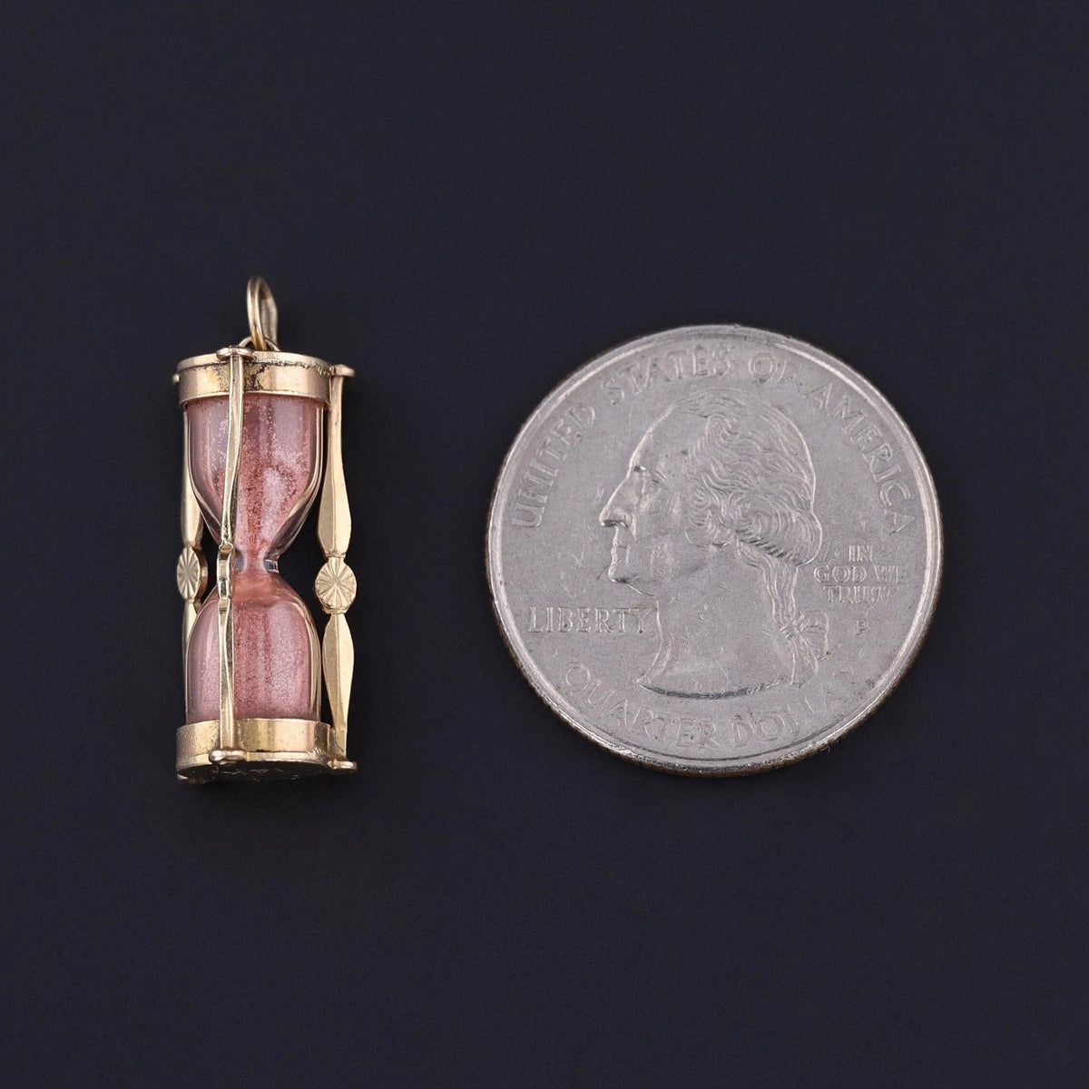 Vintage Pink Sand Hourglass Charm of 14k Gold - Trademark Antiques