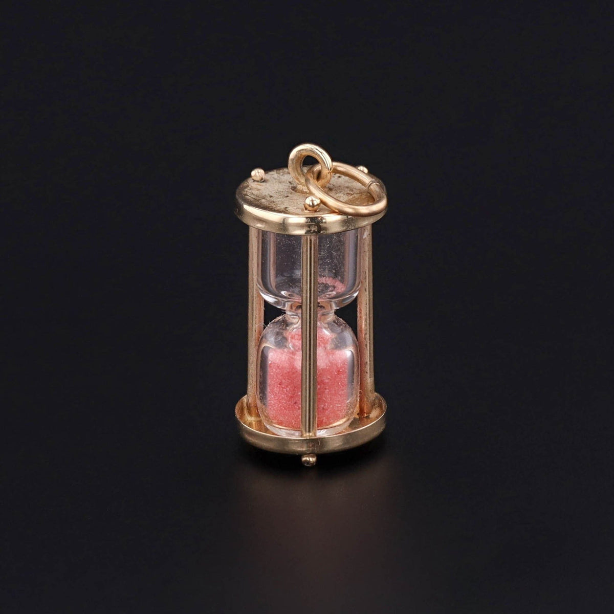 Vintage Pink Sand Hourglass Charm of 14k Gold - Trademark Antiques