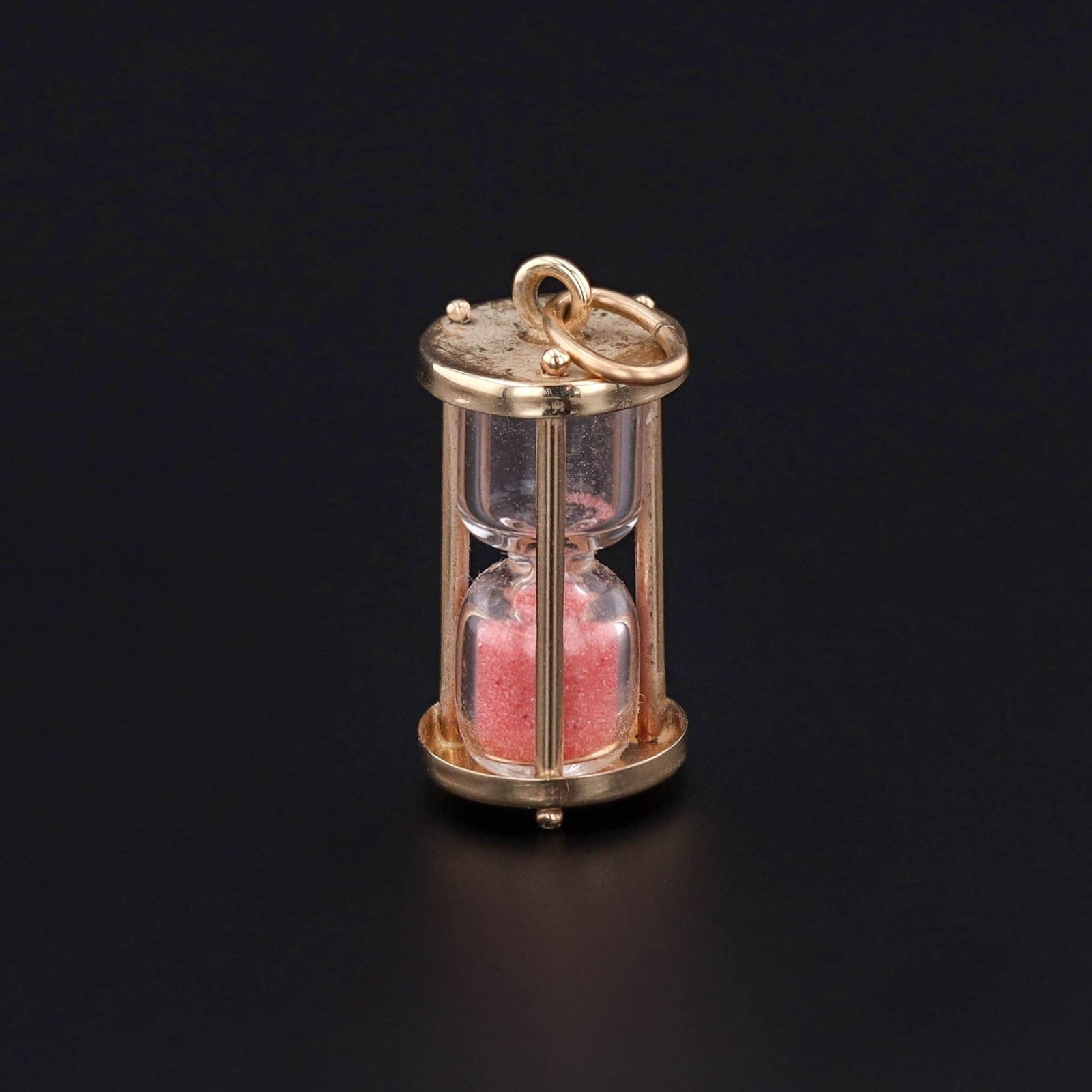 Vintage Pink Sand Hourglass Charm of 14k Gold - Trademark Antiques