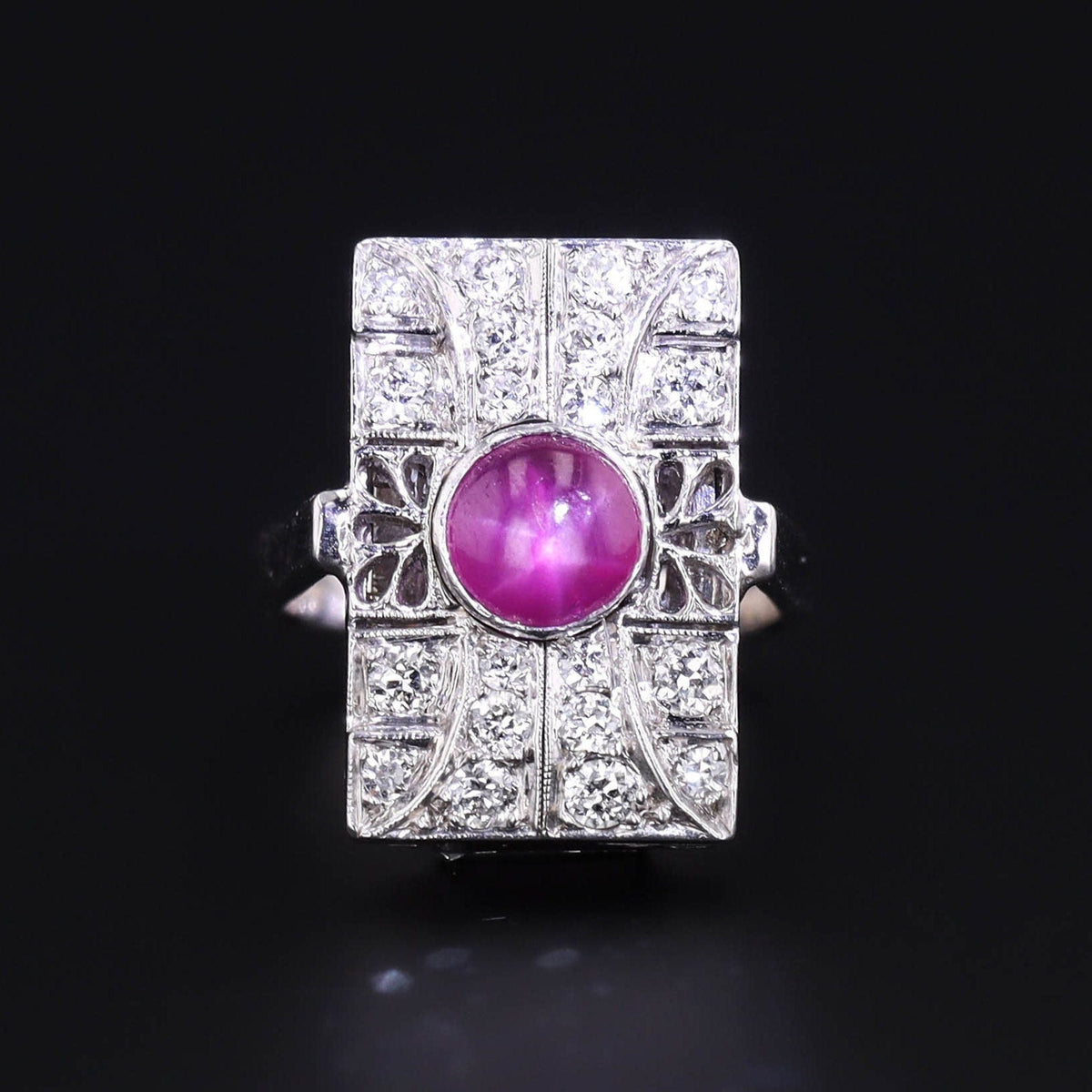 Vintage Pink Star Sapphire and Diamond Ring of 14k White Gold - Trademark Antiques