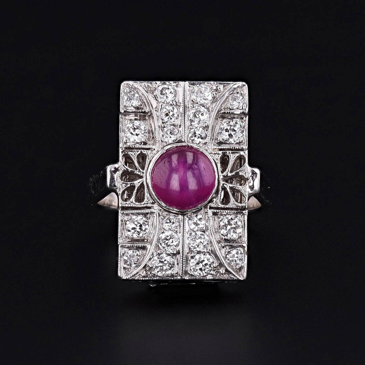 Vintage Pink Star Sapphire and Diamond Ring of 14k White Gold - Trademark Antiques