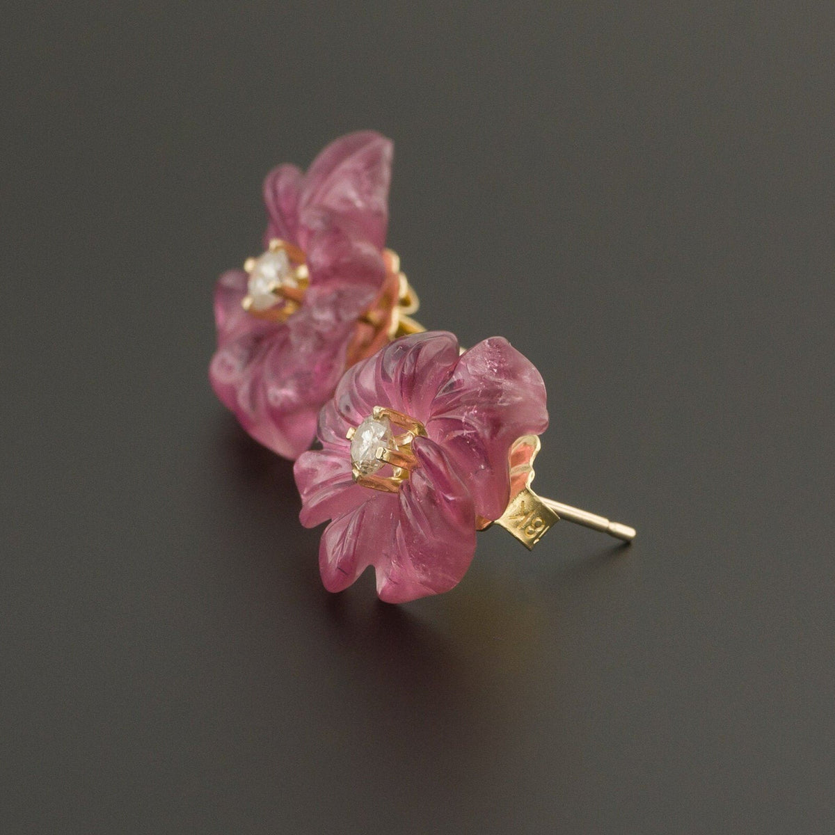 Vintage Pink Tourmaline Flower Earrings | 14k Gold Earrings - Trademark Antiques