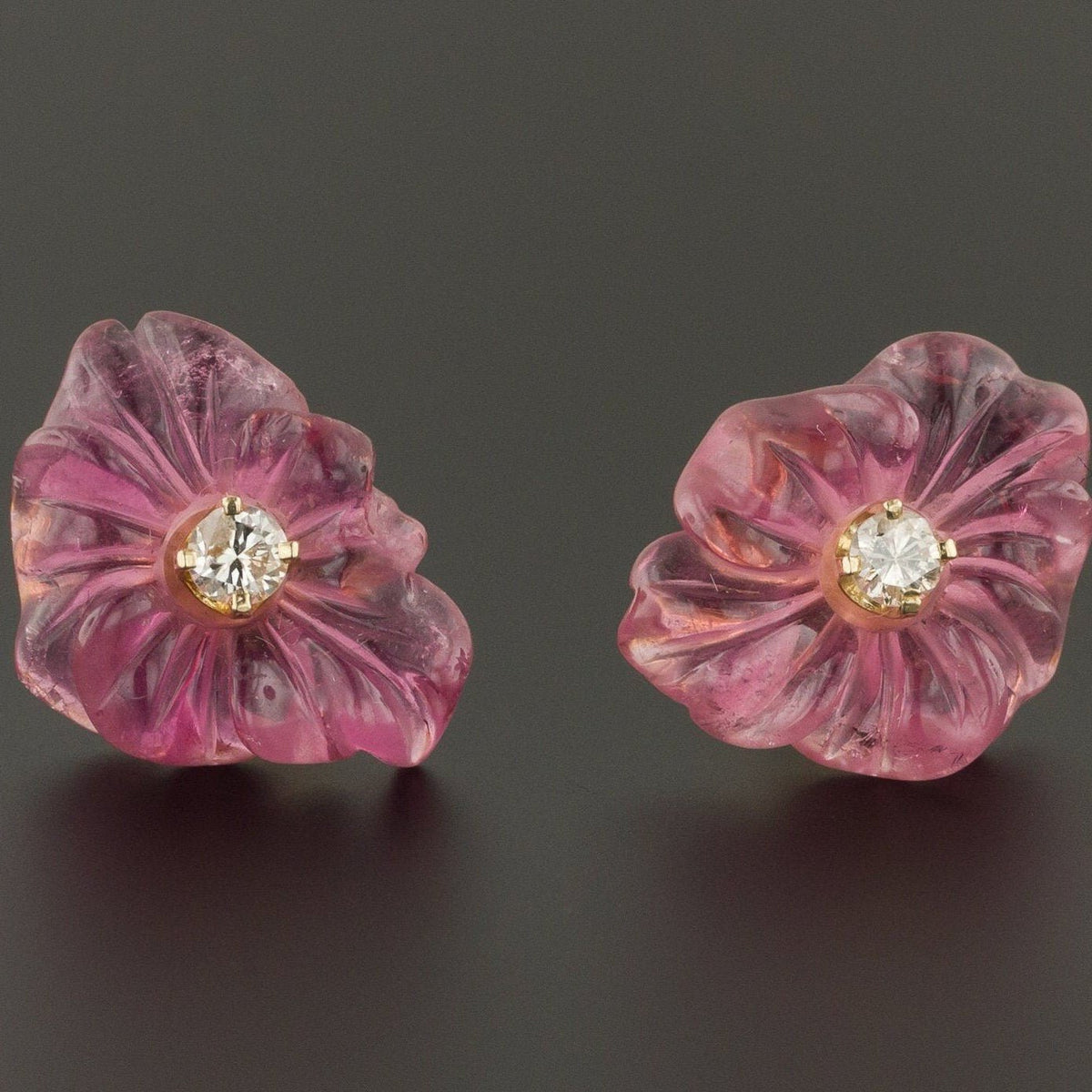 Vintage Pink Tourmaline Flower Earrings | 14k Gold Earrings - Trademark Antiques