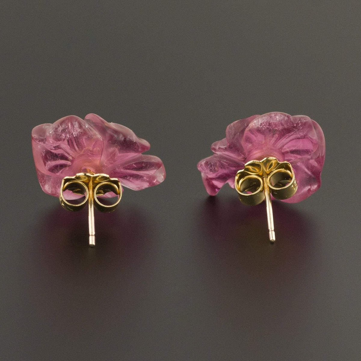 Vintage Pink Tourmaline Flower Earrings | 14k Gold Earrings - Trademark Antiques