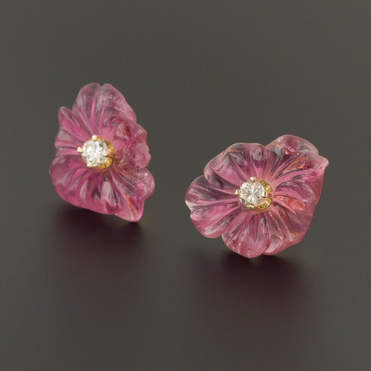 Vintage Pink Tourmaline Flower Earrings | 14k Gold Earrings - Trademark Antiques