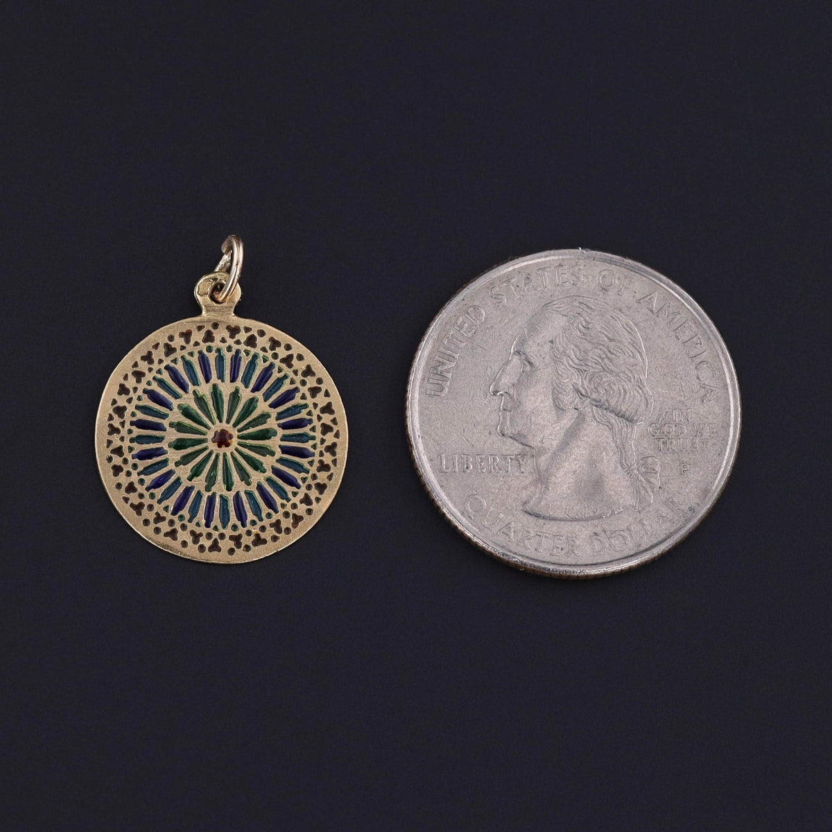 Vintage Plique - a - Jour Pendant of 18k Gold - Trademark Antiques