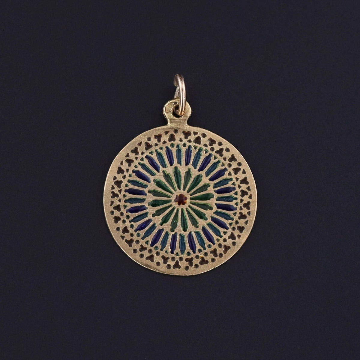 Vintage Plique - a - Jour Pendant of 18k Gold - Trademark Antiques