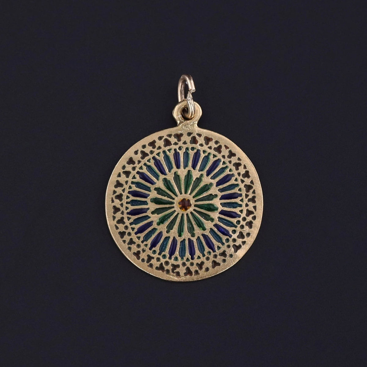 Vintage Plique - a - Jour Pendant of 18k Gold - Trademark Antiques