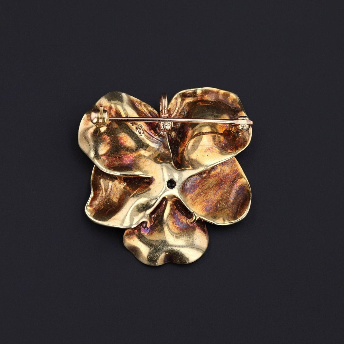 Vintage Purple Enamel and Diamond Pansy Brooch of 14k Gold - Trademark Antiques