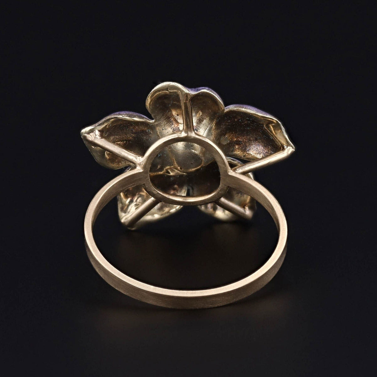 Vintage Purple Enamel Flower Conversion Ring of 14k Gold - Trademark Antiques