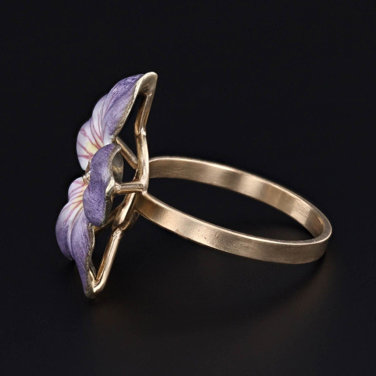 Vintage Purple Enamel Flower Conversion Ring of 14k Gold - Trademark Antiques