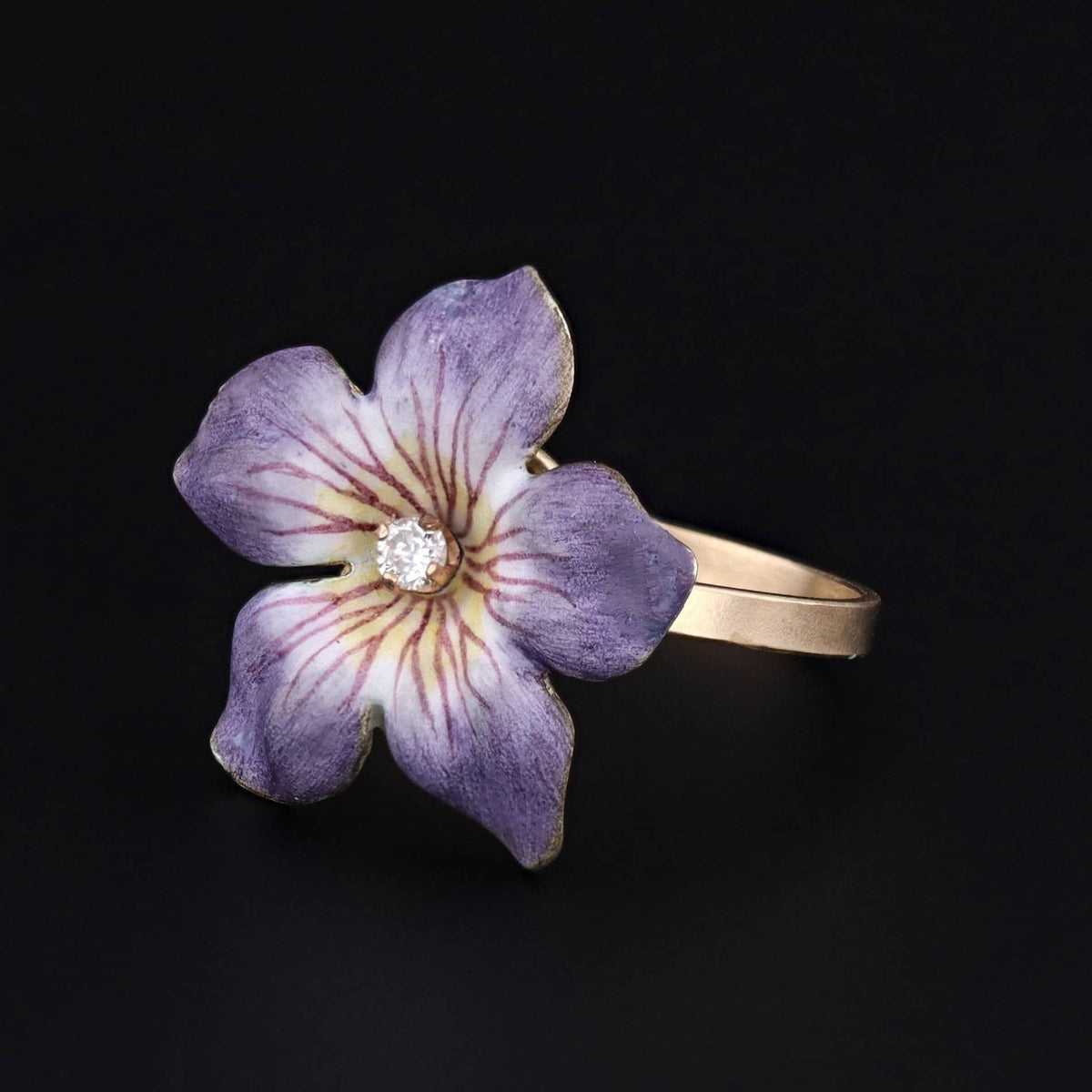 Vintage Purple Enamel Flower Conversion Ring of 14k Gold - Trademark Antiques