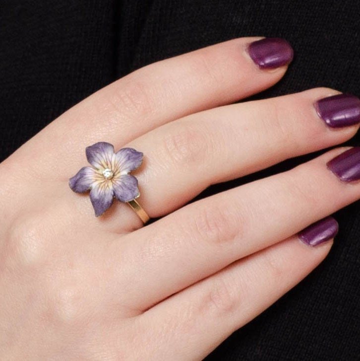Vintage Purple Enamel Flower Conversion Ring of 14k Gold - Trademark Antiques