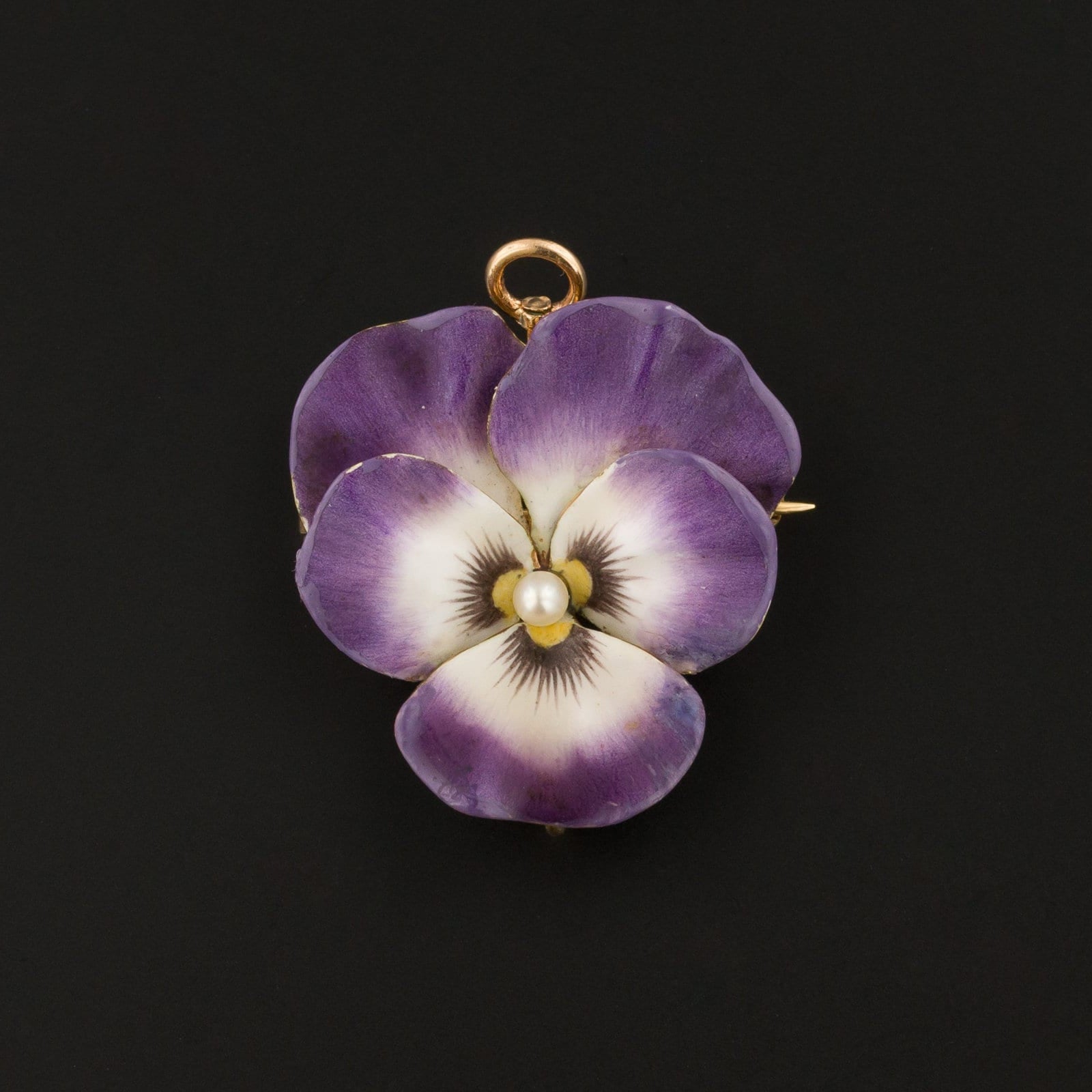 Vintage Purple Enamel Pansy Brooch of 14k Gold - Trademark Antiques