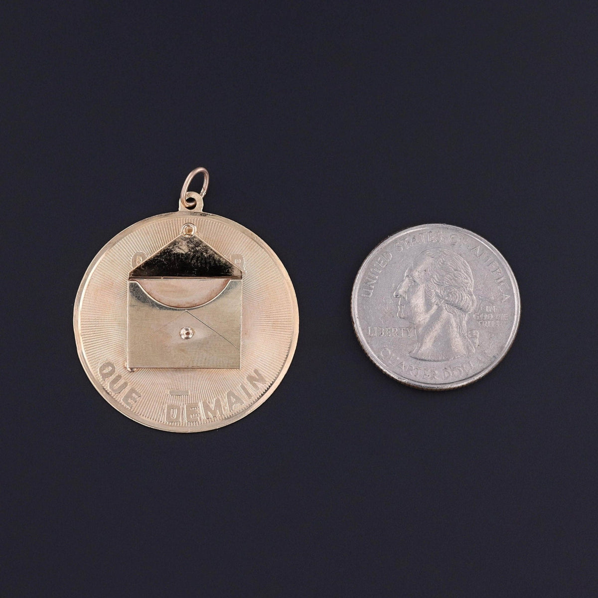 Vintage Qu' Hier Que Demain Love Token Pendant of 14k Gold - Trademark Antiques