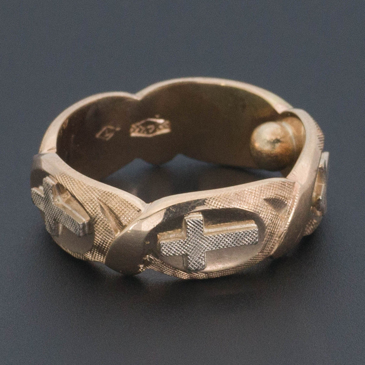 Vintage Religious Cross Band Ring of 14k Gold - Trademark Antiques