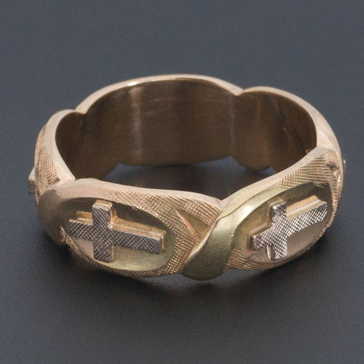 Vintage Religious Cross Band Ring of 14k Gold - Trademark Antiques