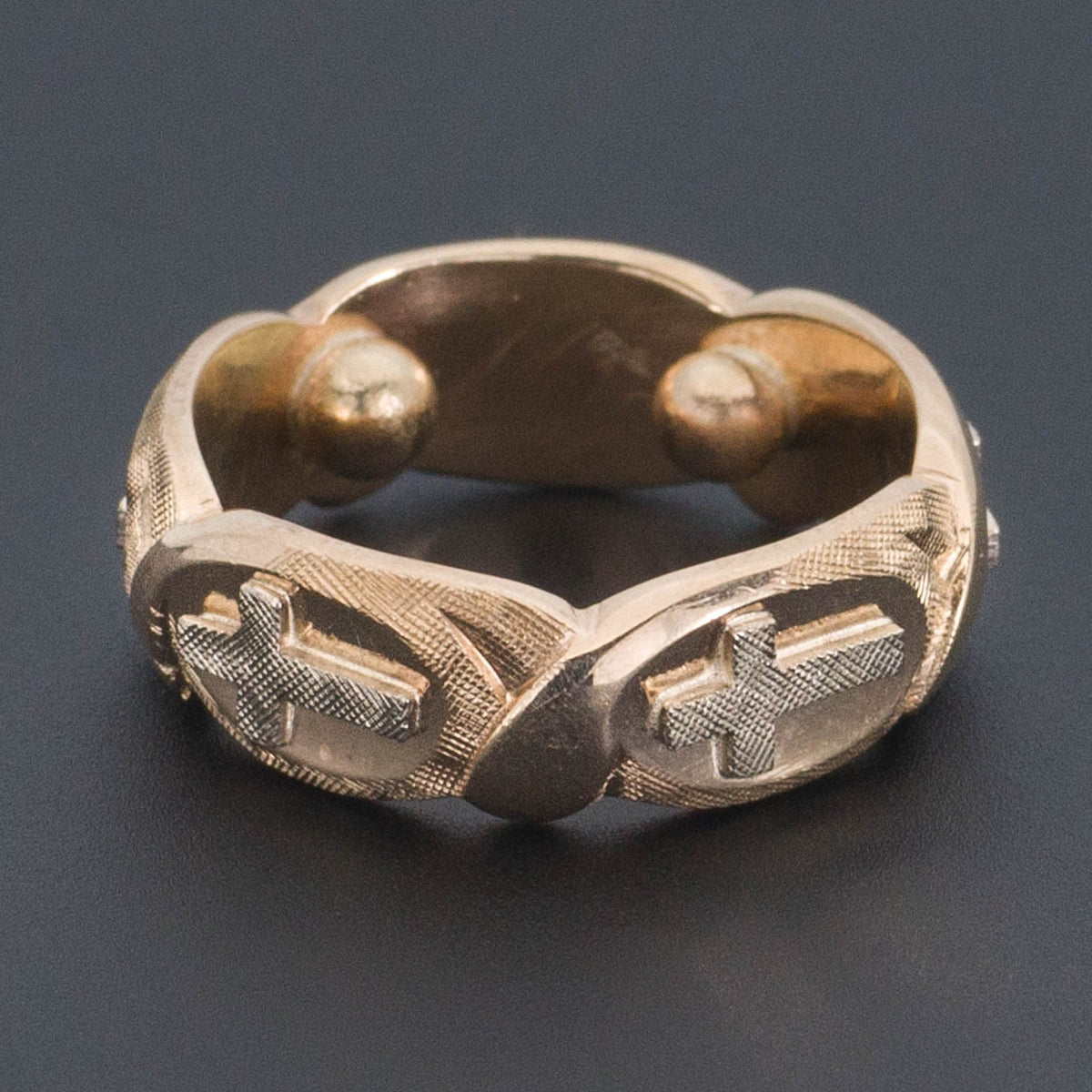 Vintage Religious Cross Band Ring of 14k Gold - Trademark Antiques