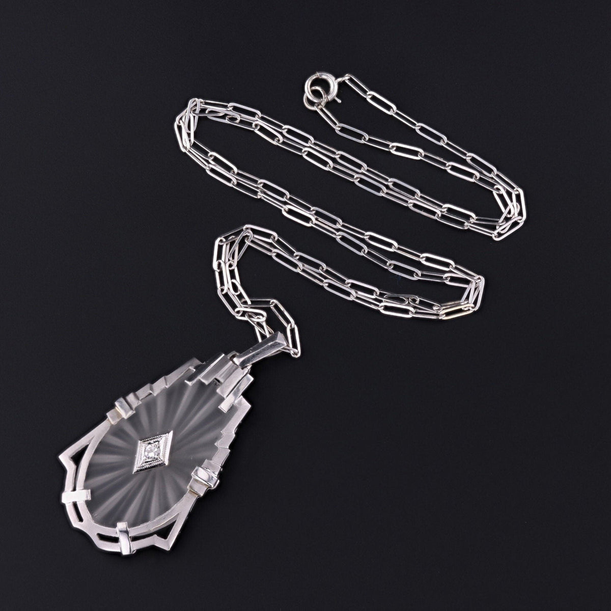Vintage Rock Crystal &amp; Diamond Pendant | Art Deco Pendant - Trademark Antiques