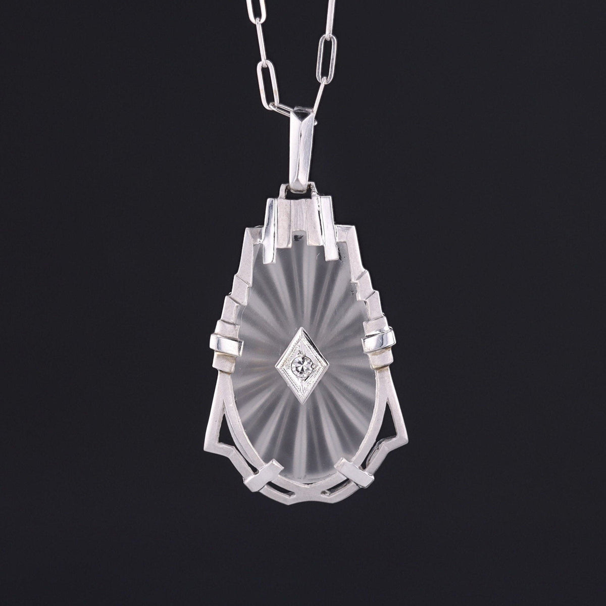 Vintage Rock Crystal &amp; Diamond Pendant | Art Deco Pendant - Trademark Antiques