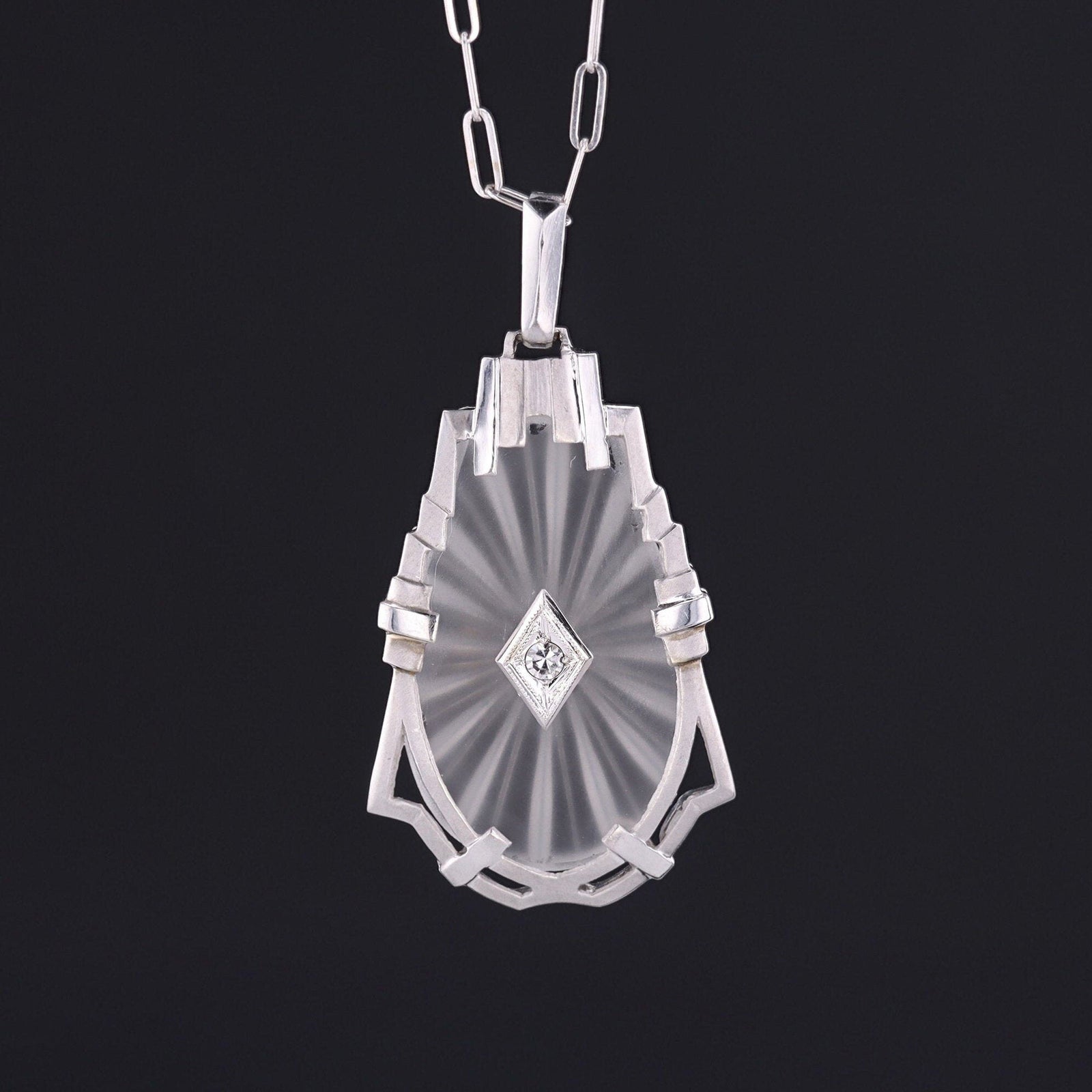 Vintage Rock Crystal & Diamond Pendant | Art Deco Pendant - Trademark Antiques