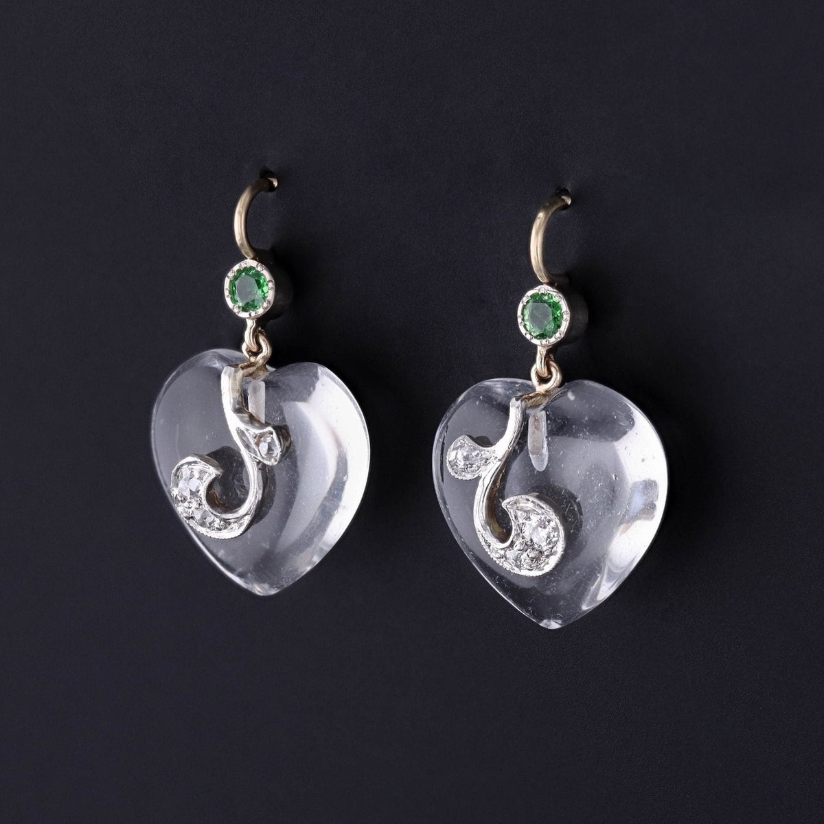 Vintage Rock Crystal Heart Earrings of 14k Gold - Trademark Antiques
