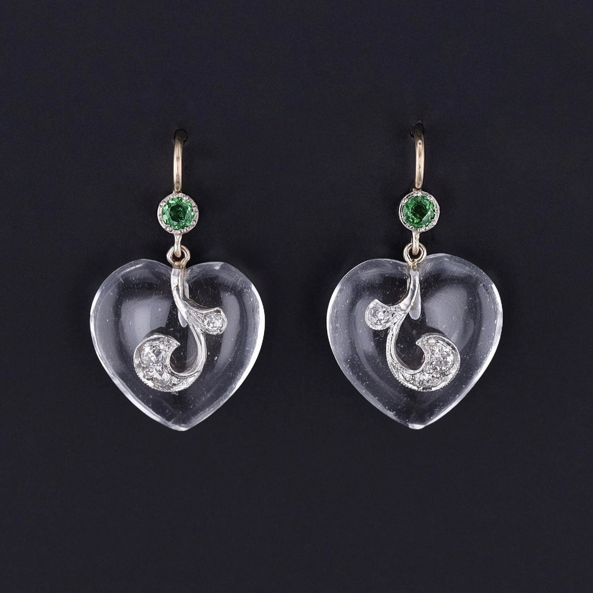 Vintage Rock Crystal Heart Earrings of 14k Gold - Trademark Antiques