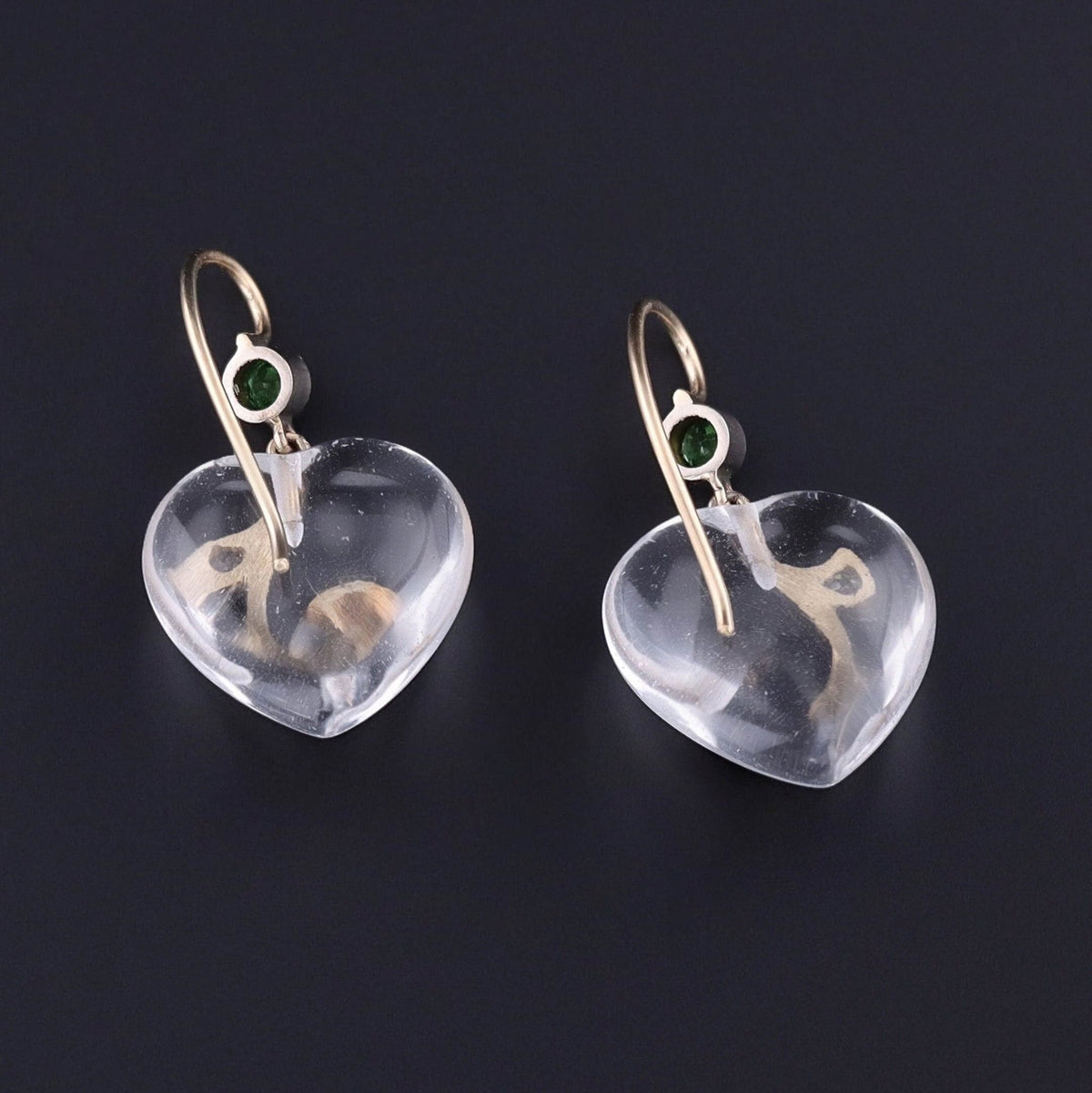 Vintage Rock Crystal Heart Earrings of 14k Gold - Trademark Antiques