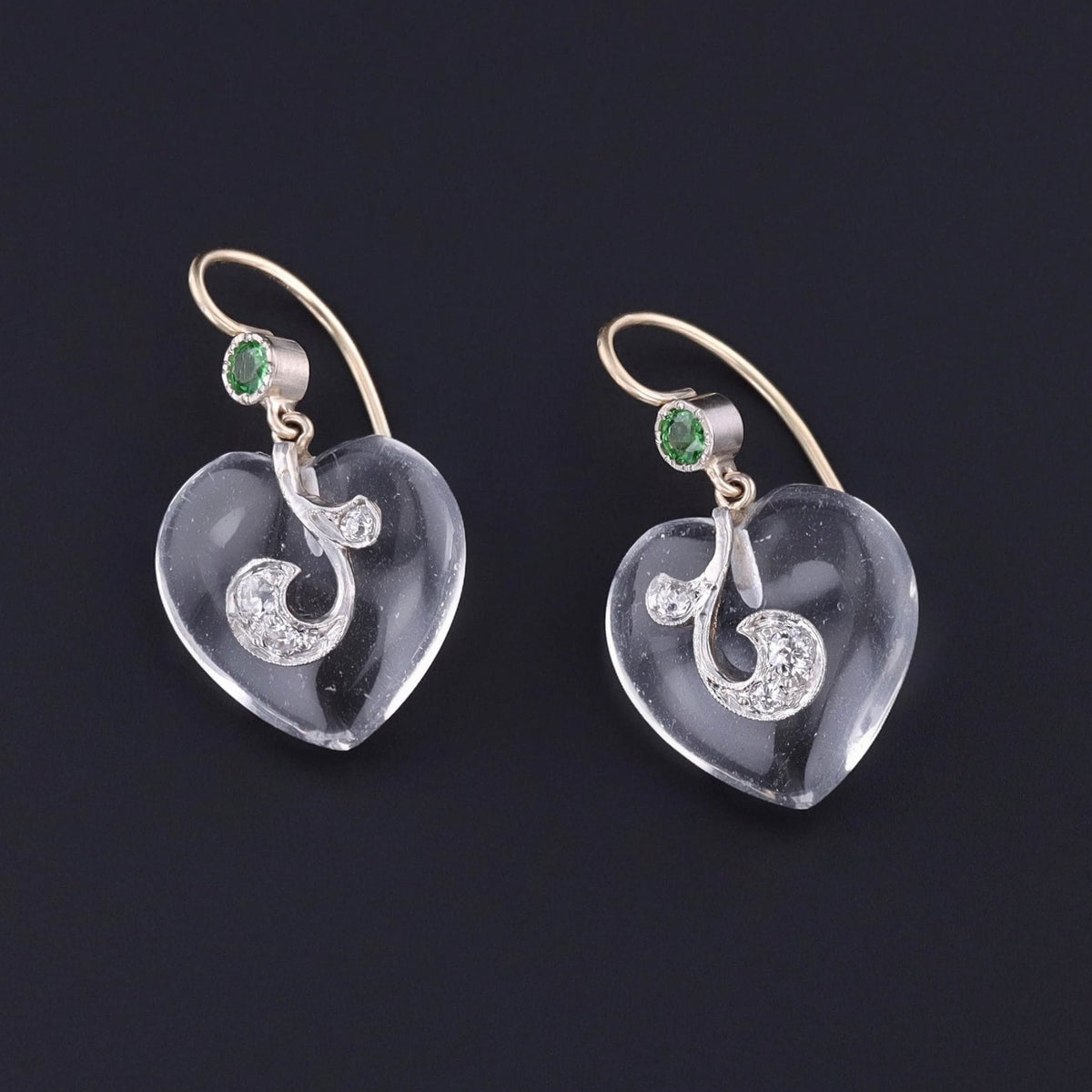 Vintage Rock Crystal Heart Earrings of 14k Gold - Trademark Antiques