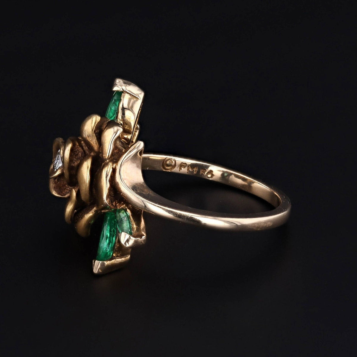 Vintage Rose Ring | Diamond &amp; Emerald Rose Ring - Trademark Antiques