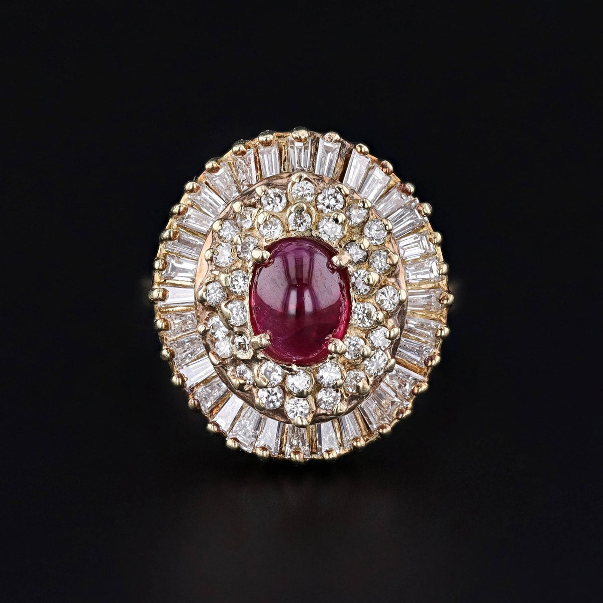 Vintage Ruby and Diamond Ballerina Ring of 14k Gold - Trademark Antiques