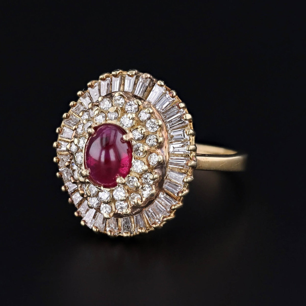 Vintage Ruby and Diamond Ballerina Ring of 14k Gold - Trademark Antiques