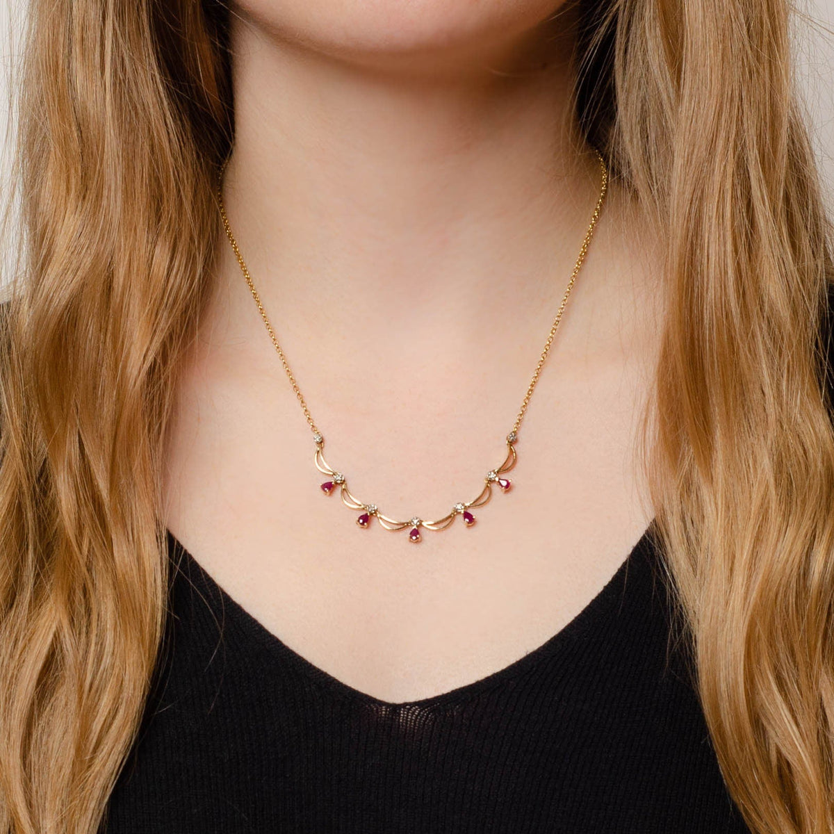 Vintage Ruby Necklace of 14k Gold - Trademark Antiques