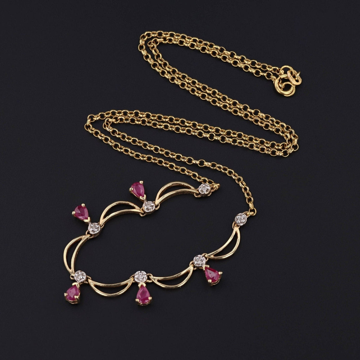 Vintage Ruby Necklace of 14k Gold - Trademark Antiques