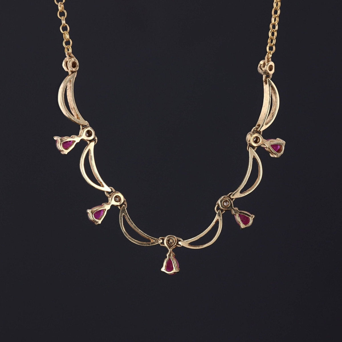 Vintage Ruby Necklace of 14k Gold - Trademark Antiques
