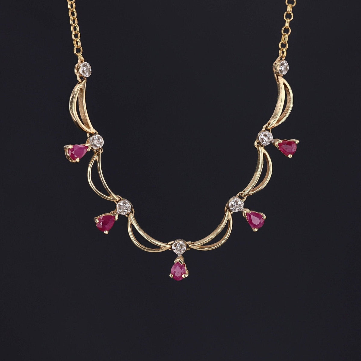 Vintage Ruby Necklace of 14k Gold - Trademark Antiques