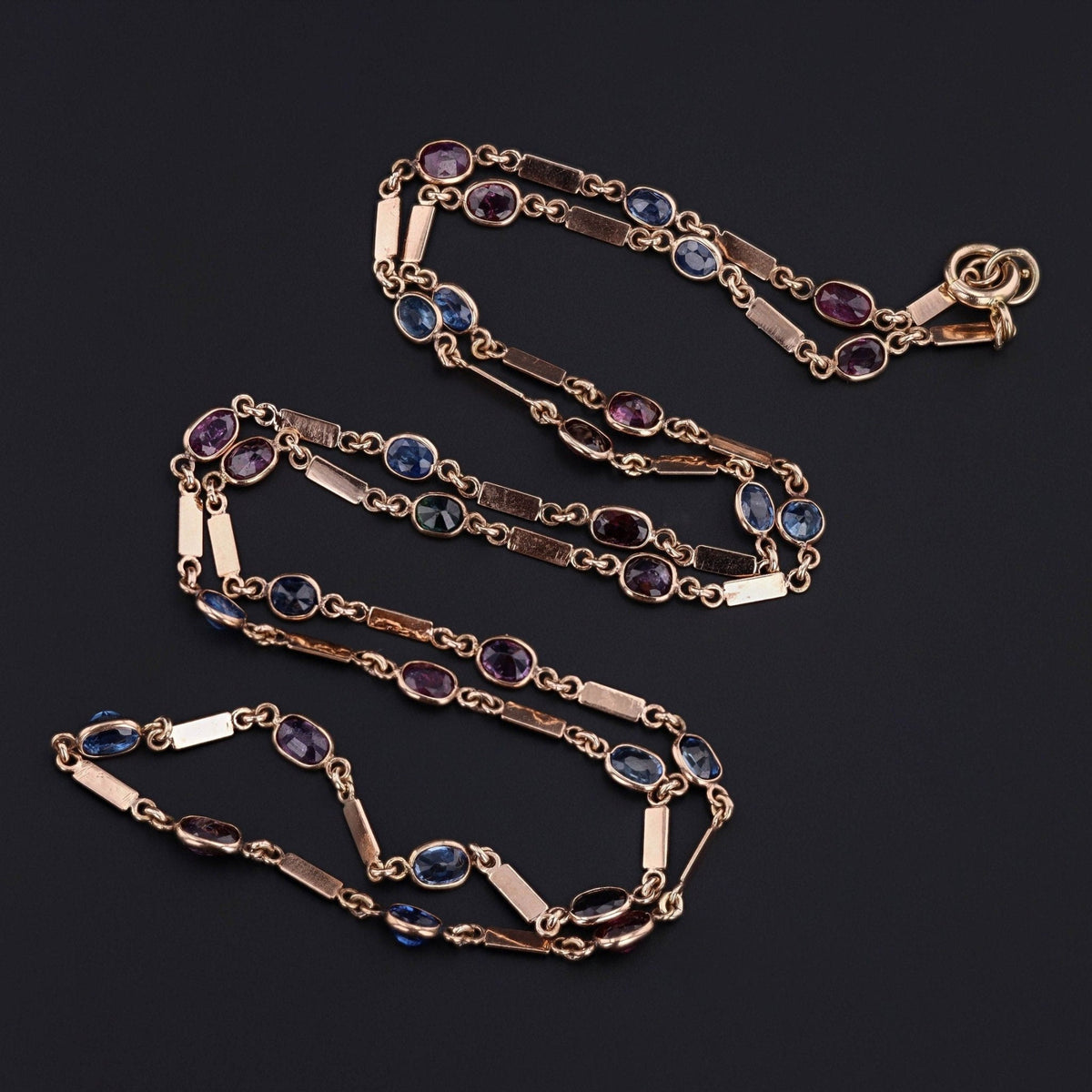 Vintage Sapphire and Ruby Chain or Necklace of 9ct Gold - Trademark Antiques
