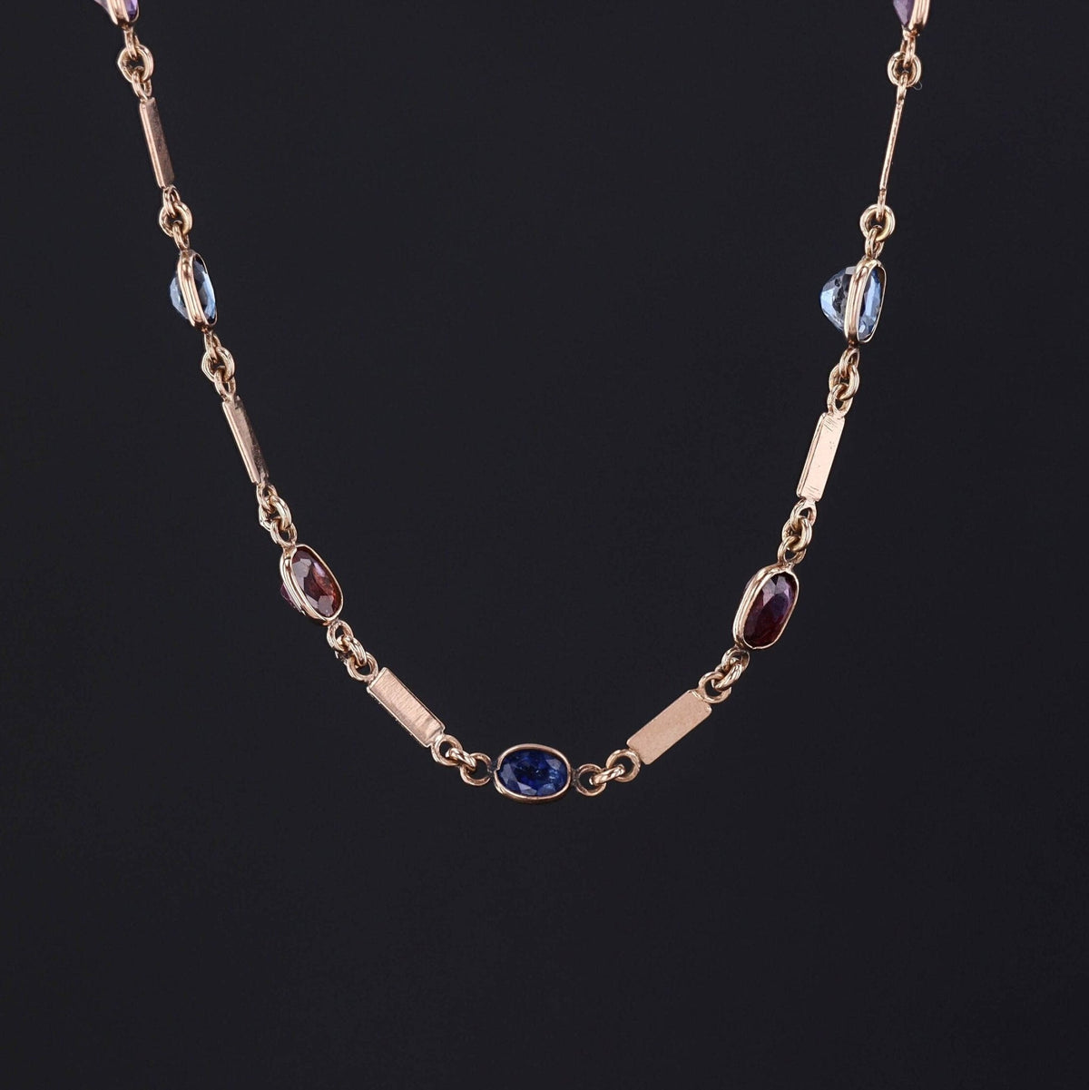 Vintage Sapphire and Ruby Chain or Necklace of 9ct Gold - Trademark Antiques