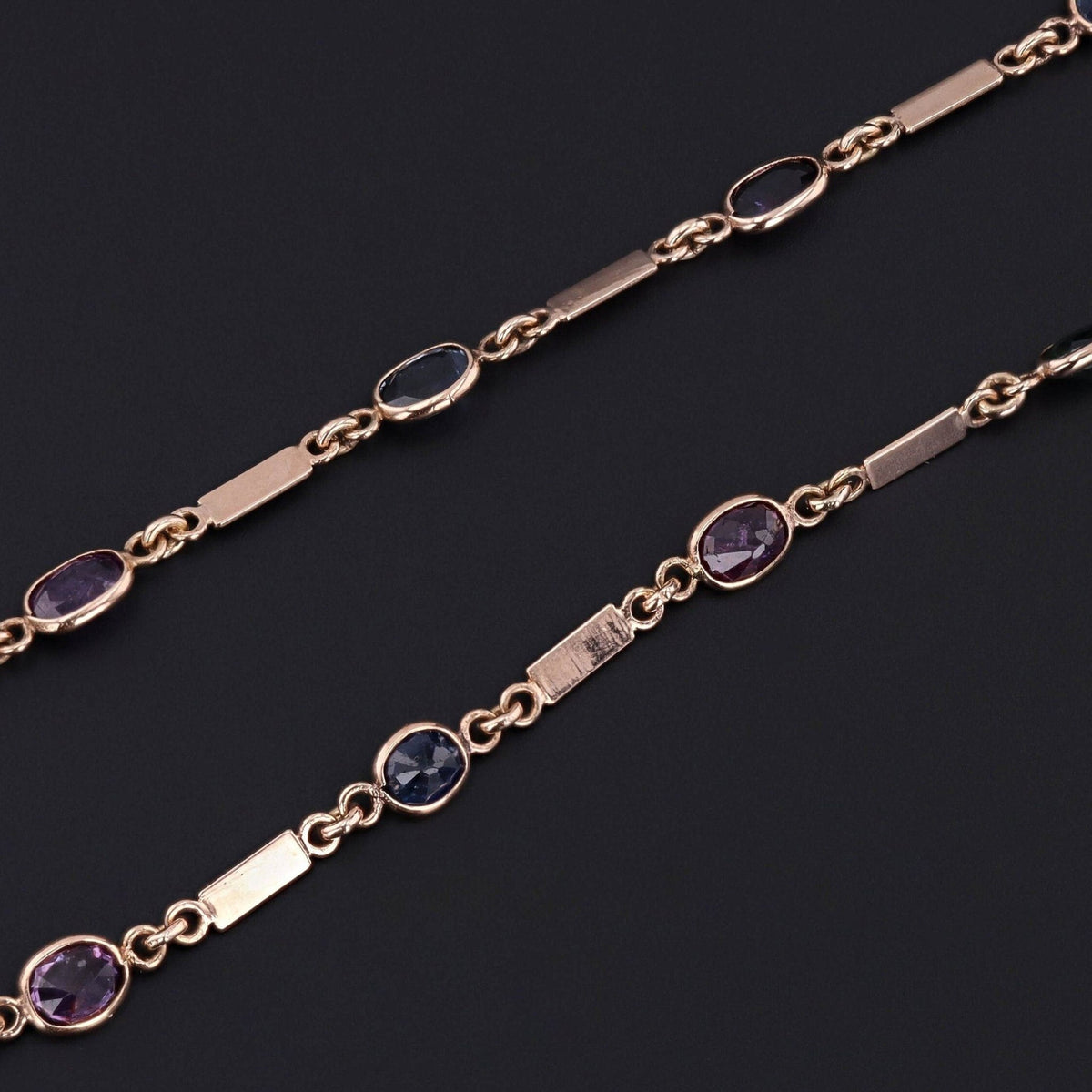 Vintage Sapphire and Ruby Chain or Necklace of 9ct Gold - Trademark Antiques