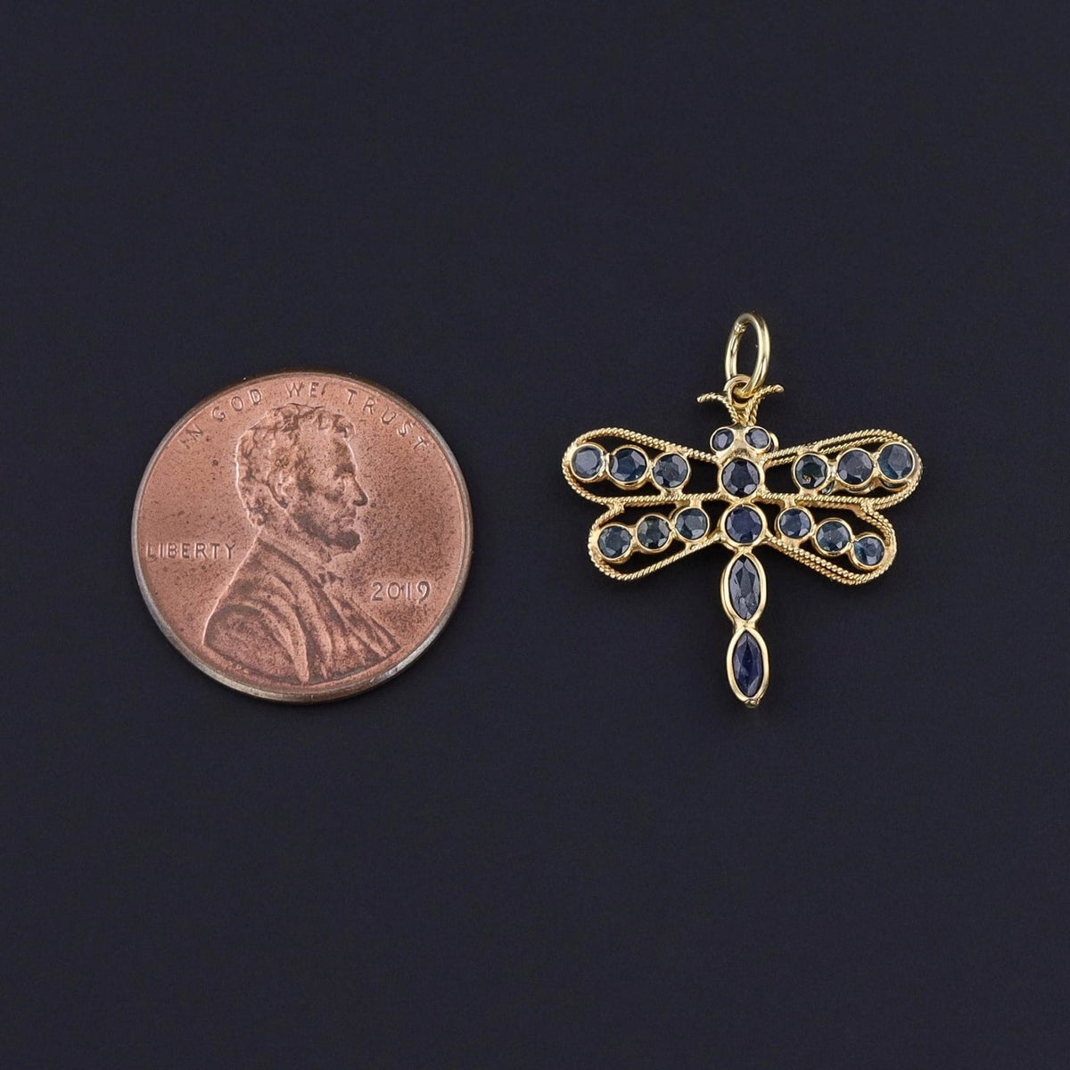 Vintage Sapphire Dragonfly Charm of 18k Gold - Trademark Antiques