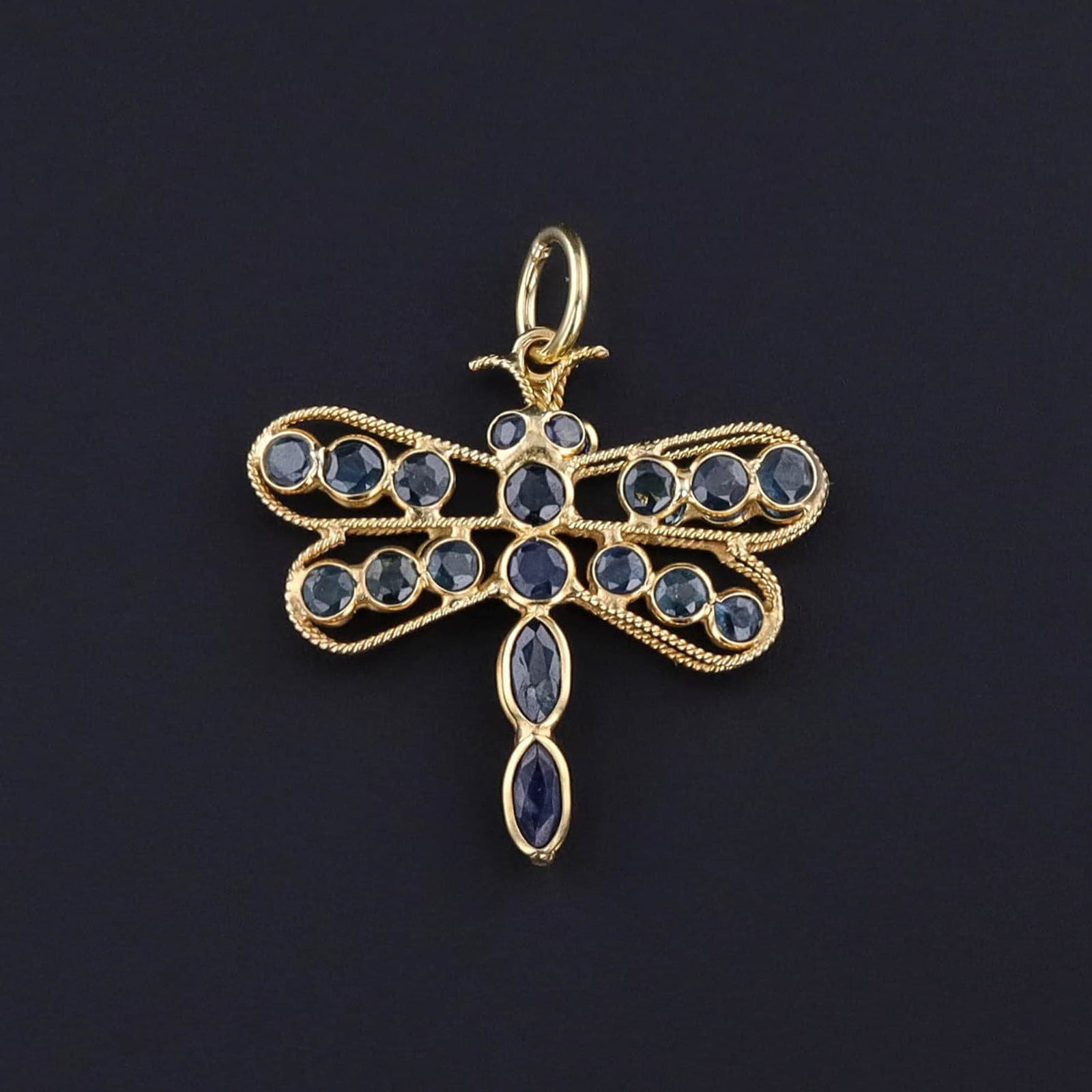 Vintage Sapphire Dragonfly Charm of 18k Gold - Trademark Antiques