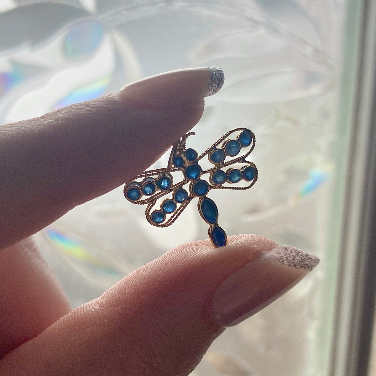 Vintage Sapphire Dragonfly Charm of 18k Gold - Trademark Antiques