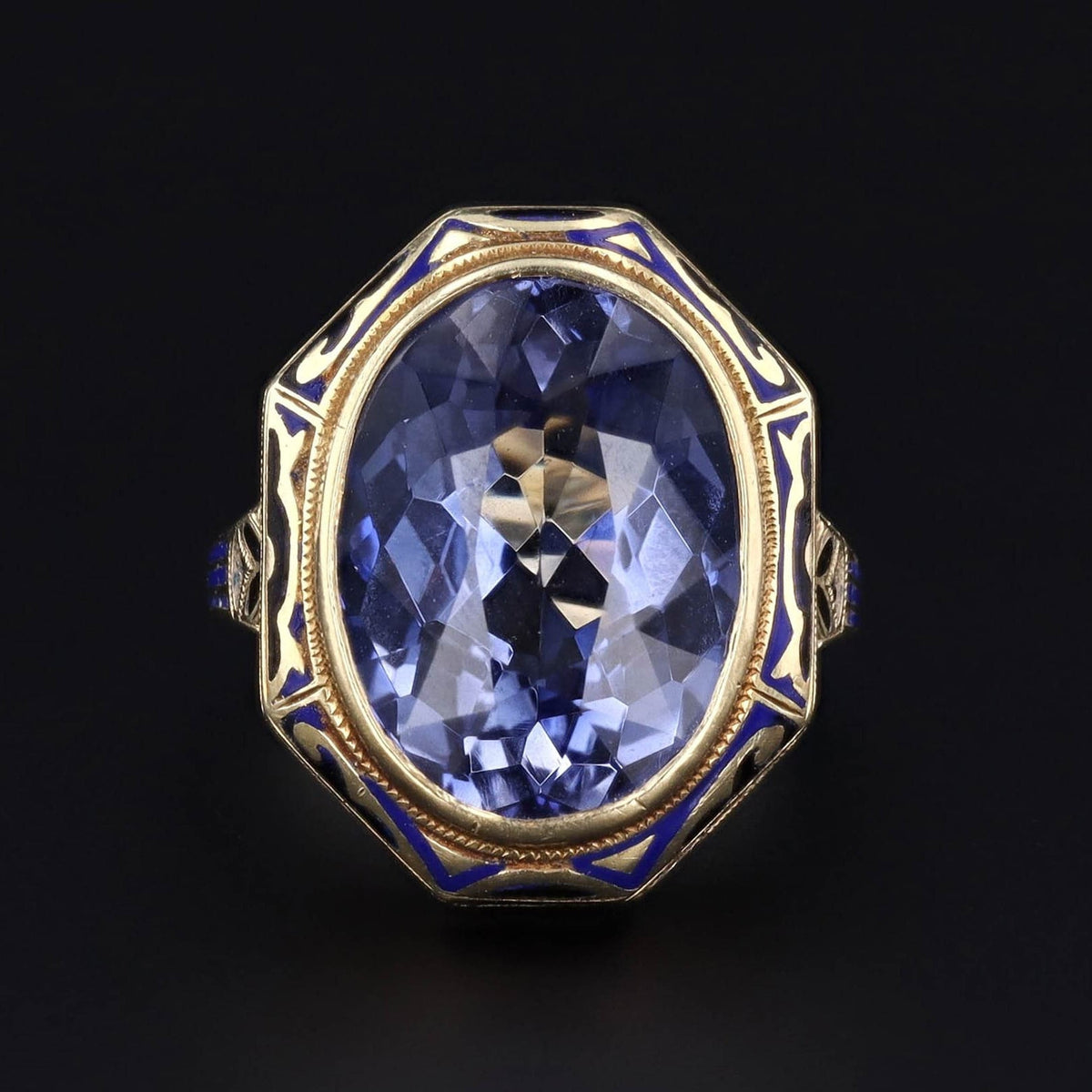 Vintage Sapphire Ring | Synthetic Sapphire &amp; Enamel Ring - Trademark Antiques