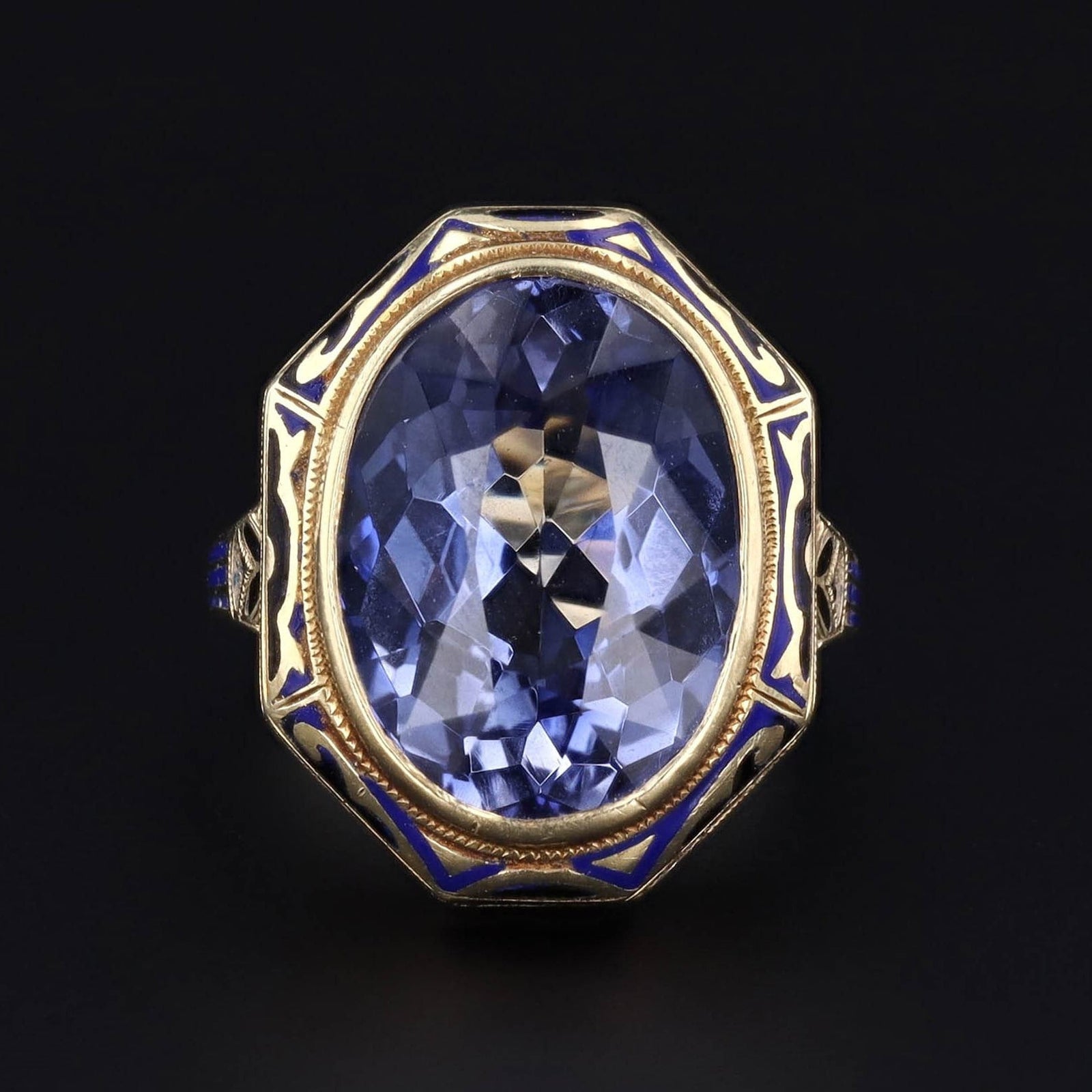 Vintage Sapphire Ring | Synthetic Sapphire & Enamel Ring - Trademark Antiques