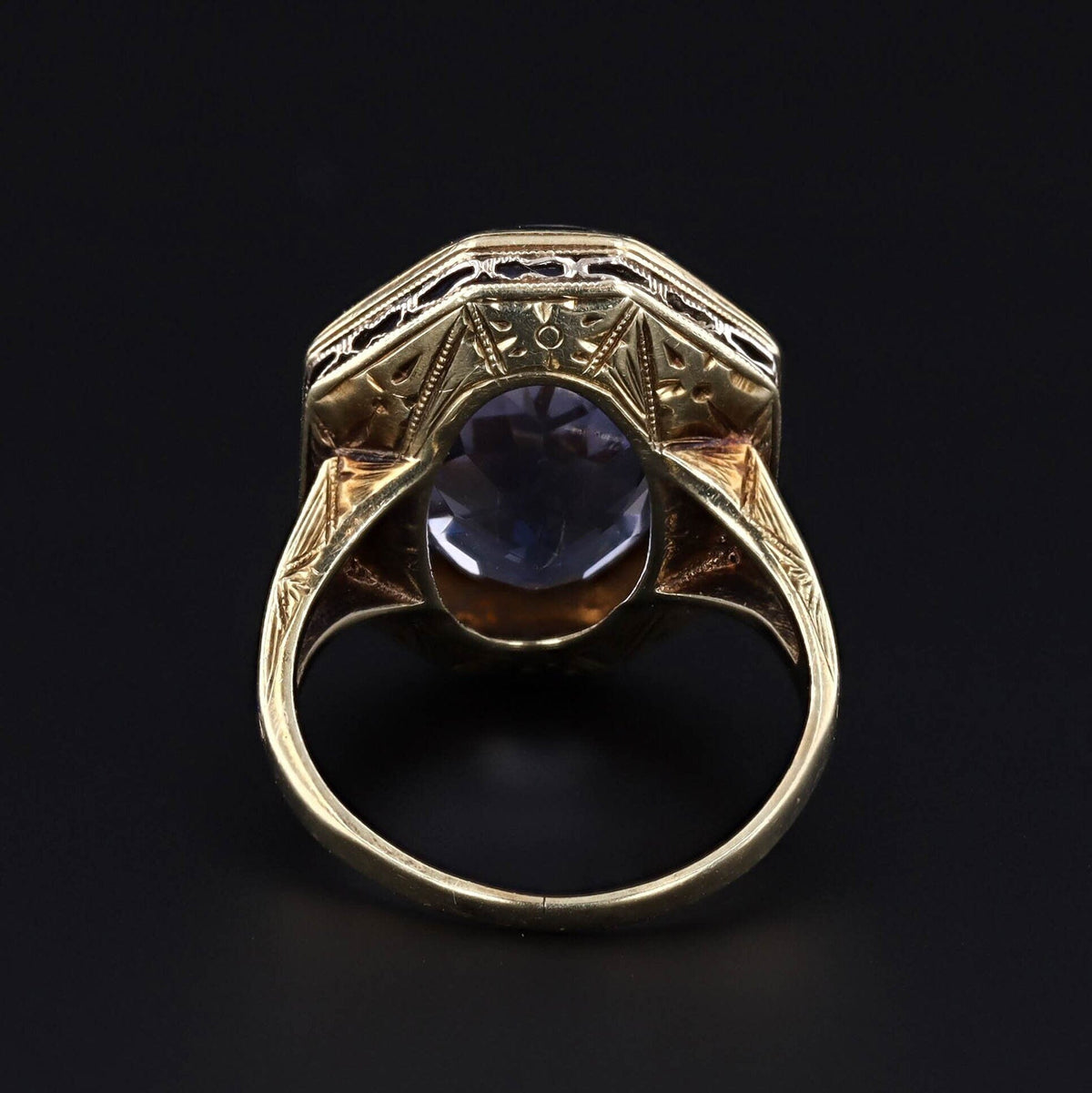 Vintage Sapphire Ring | Synthetic Sapphire &amp; Enamel Ring - Trademark Antiques
