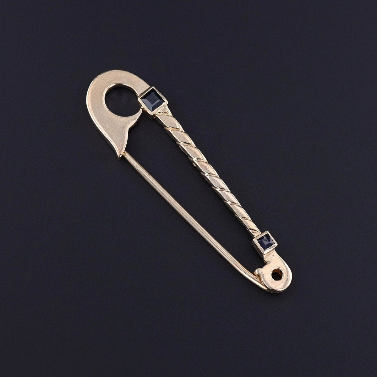 Vintage Sapphire Safety Pin of 12ct Gold - Trademark Antiques