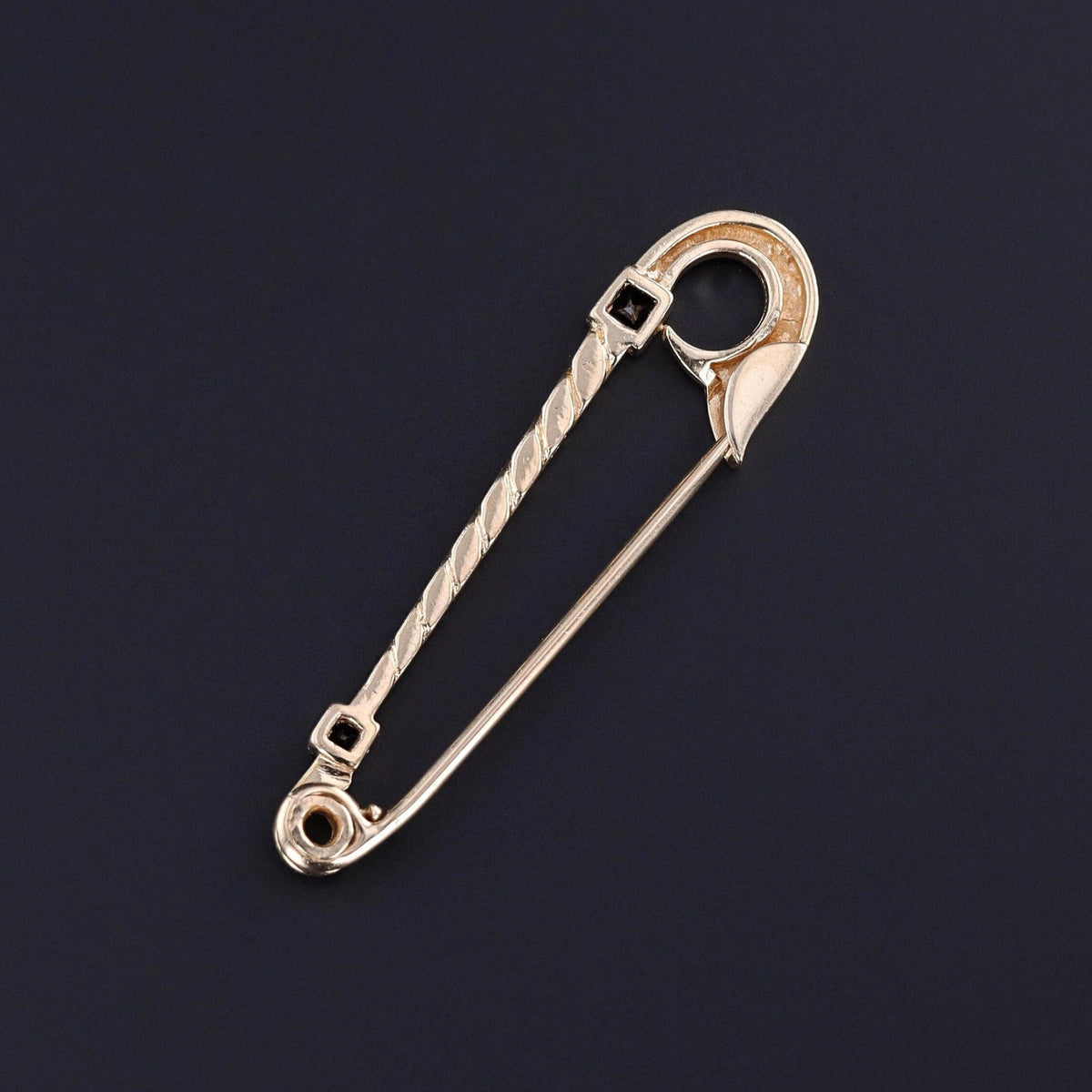 Vintage Sapphire Safety Pin of 12ct Gold - Trademark Antiques