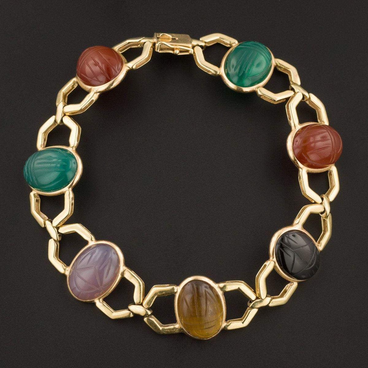 Vintage Scarab Bracelet | 14k Gold Carved Scarab Bracelet - Trademark Antiques